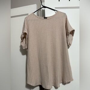 Women's Short Sleeve Ribbed Top - Cream